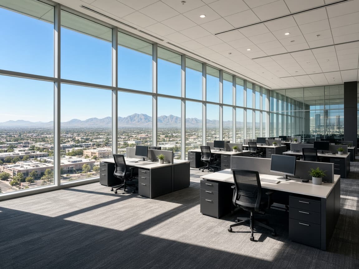 Office perimeter glass before film