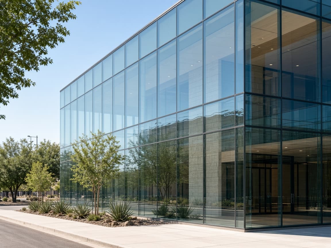 Glass curtain-wall lobby before film